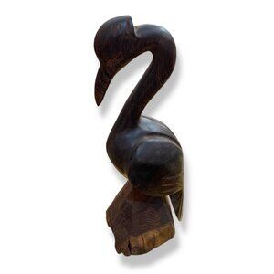 Hand‎ Carved Ironwood Crane Sculpture 10" Tall Folk Art Rustic Collectible Piece